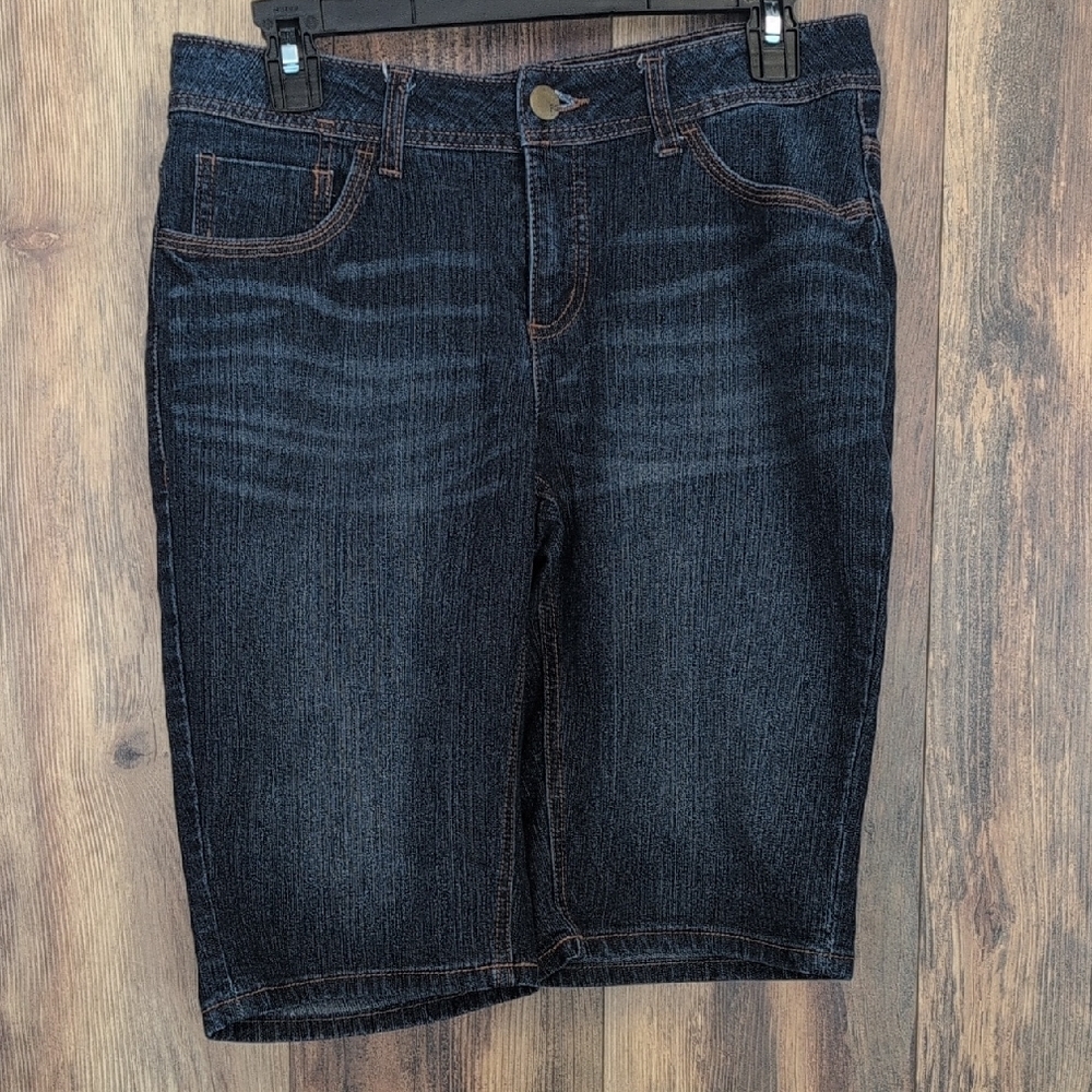 Faded Glory Dark Blue Denim Long Jean Shorts 10        623AD
